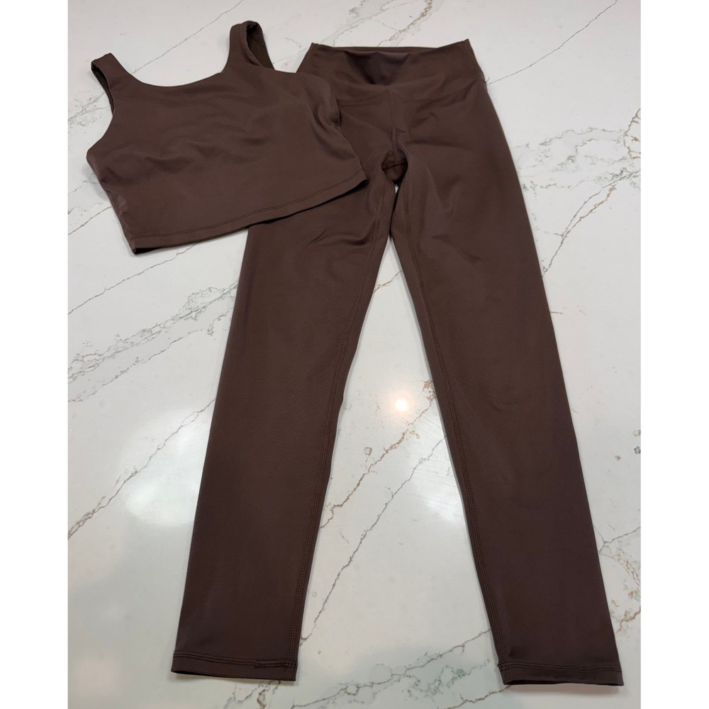 Mono B Womens Brown Activewear Set Crop Tank & High Waist Leggings SizeS